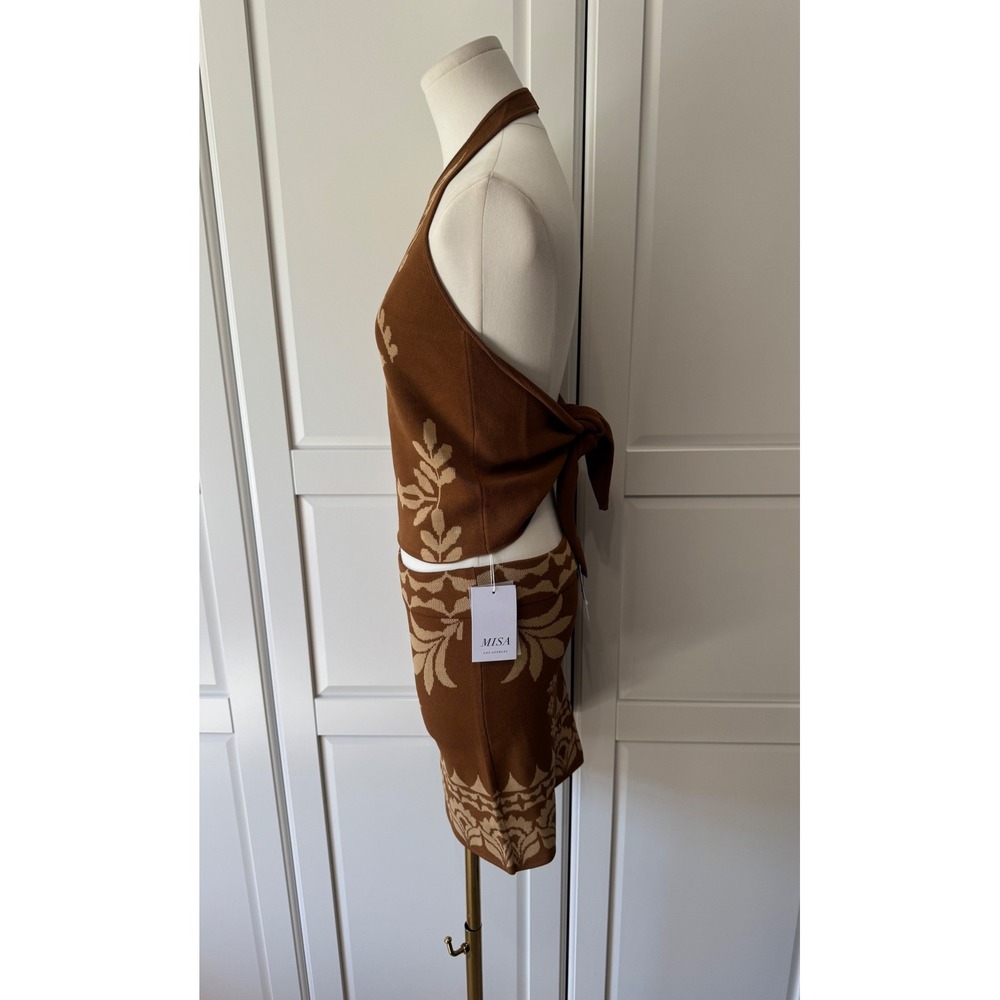 MISA Los Angeles Hali Top & Leni Skirt Set Floral Knit Halter Top Mini Skirt NWT - Picture 4 of 9